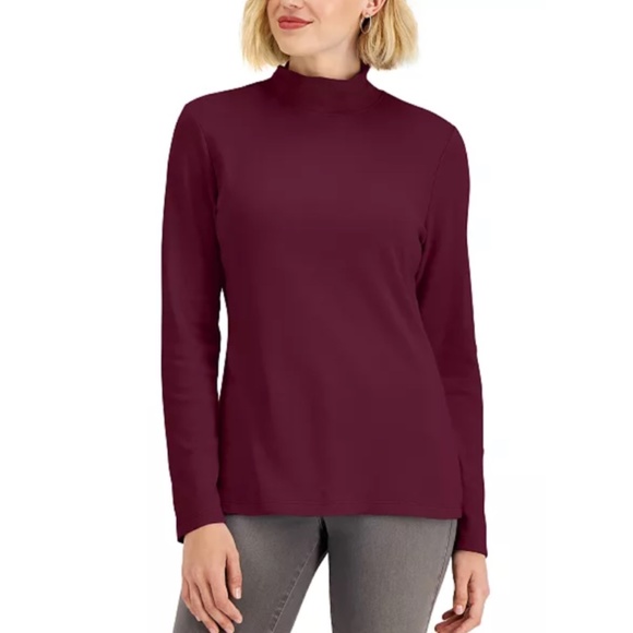 Karen Scott Mock-Neck Cotton Top - Picture 1 of 2